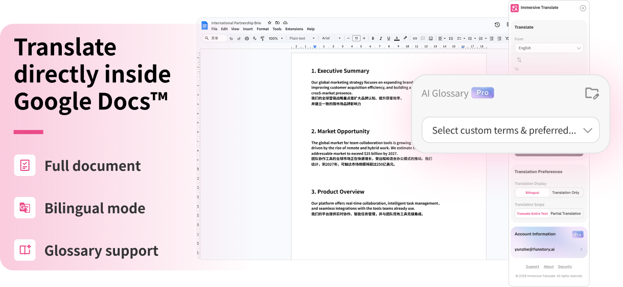 Translate directly inside Google Docs