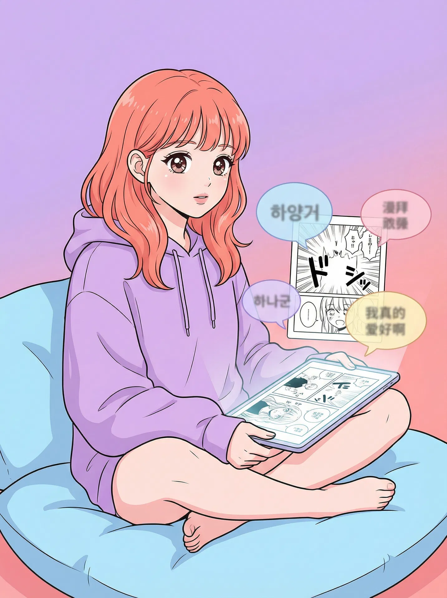 Eine Leserin liest mit Immersive Translate einen Liebesmanga