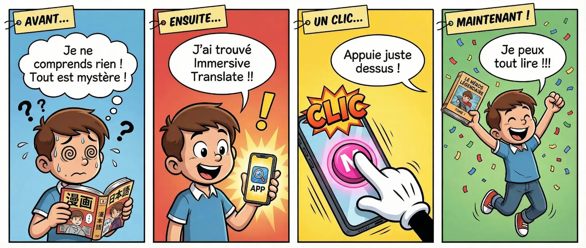Un cómic de cuatro viñetas: de no entender el manga a leer cada palabra